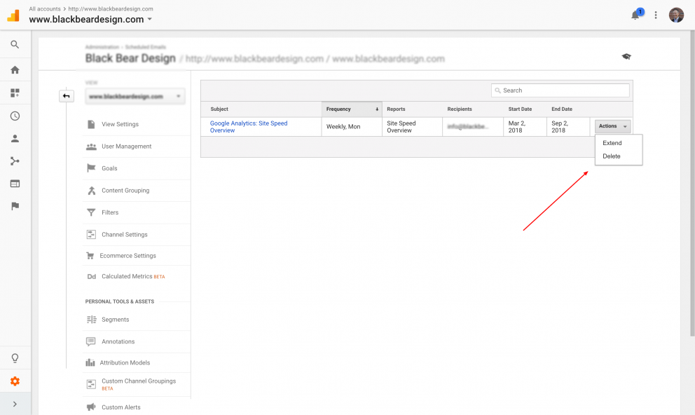 Delete Scheduled Google Analytics Email